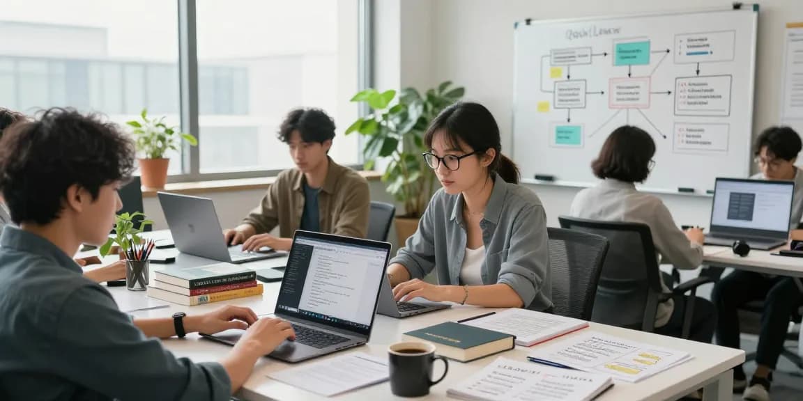 Diverse team of developers collaboratively creating custom OpenClaw skills in a modern office workspace