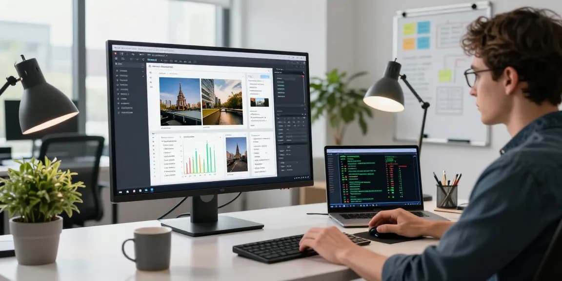 AI detector software being used by a data scientist analyzing images in a modern tech office.