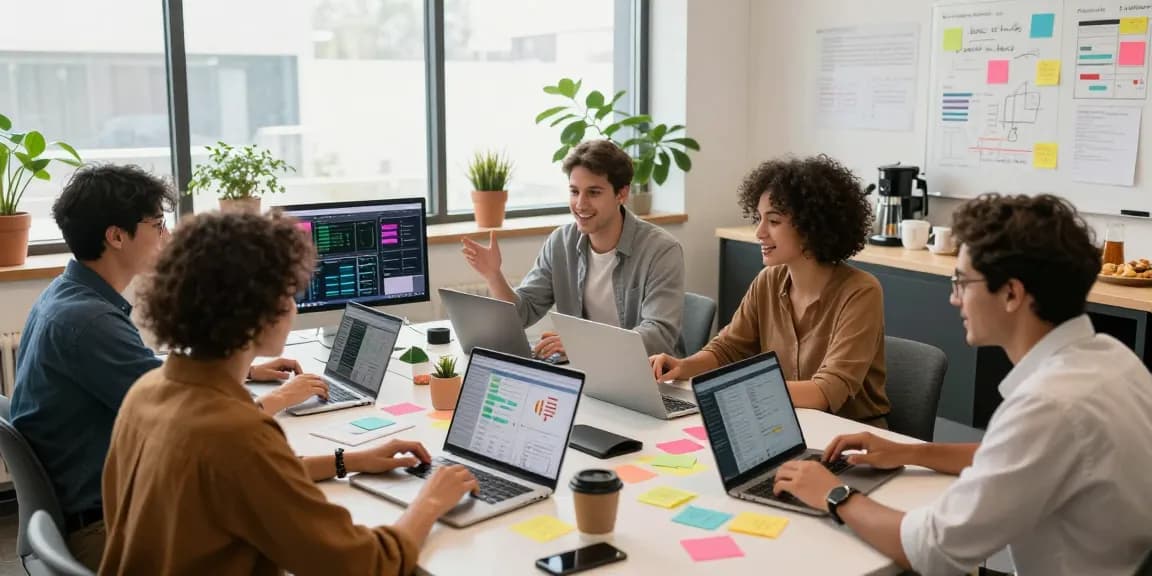 Team developing innovative strategies with rokok88 in a vibrant workspace