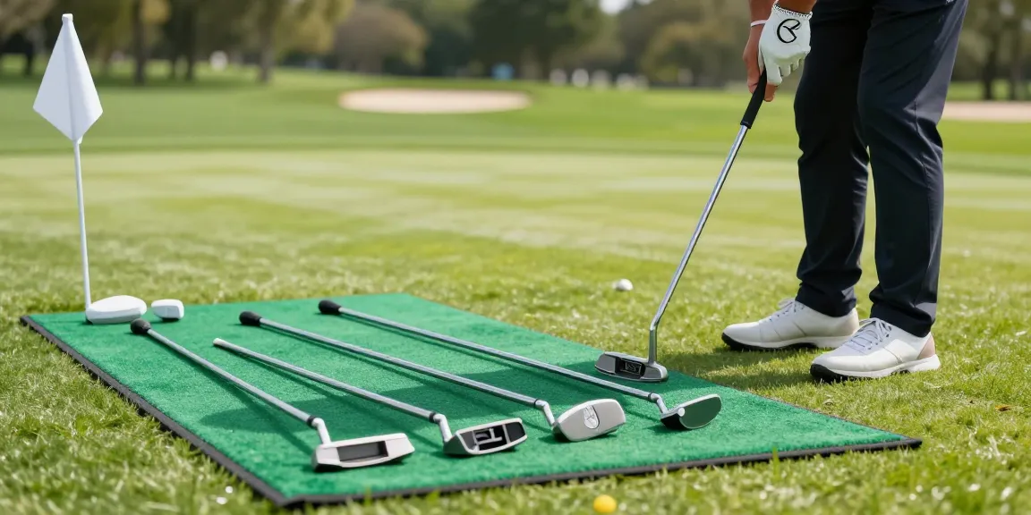 Praktik putting di lapangan golf dengan putter berkualitas dari https://puttperfection.com/putter-reviews, memperlihatkan desain dan fitur alignment.