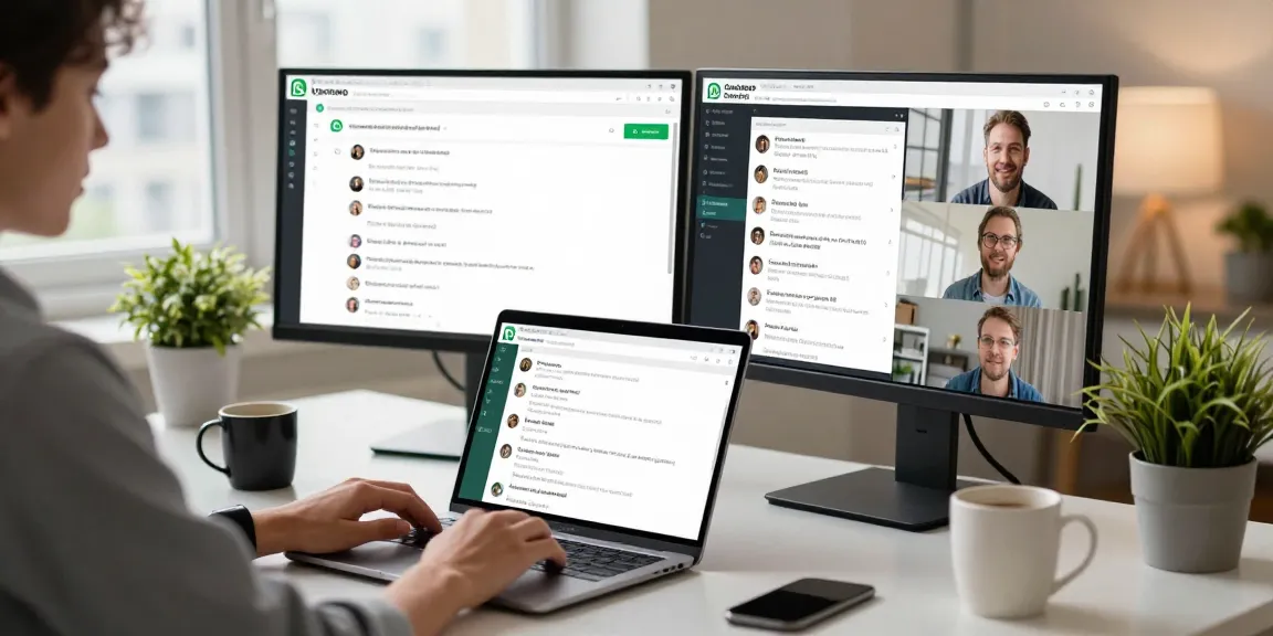 Engaging workspace featuring WhatsApp網頁版 on monitors, showcasing seamless communication.