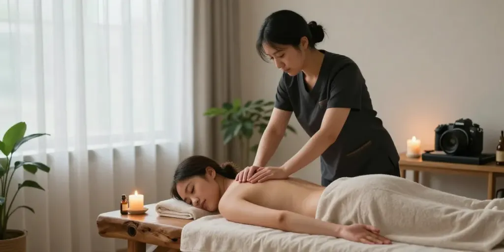 Serene 의정부출장안마 massage session in a calming home environment with soothing elements.
