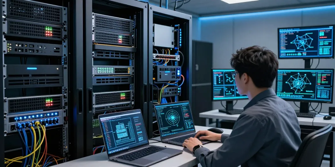 rokok88 server infrastructure scene with network engineer monitoring high-tech performance metrics