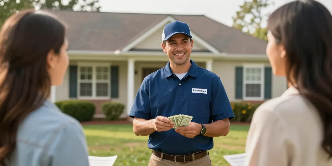 Cash offer for house Johnson City TN - Trusted local services provider discussing home sale with homeowner.
