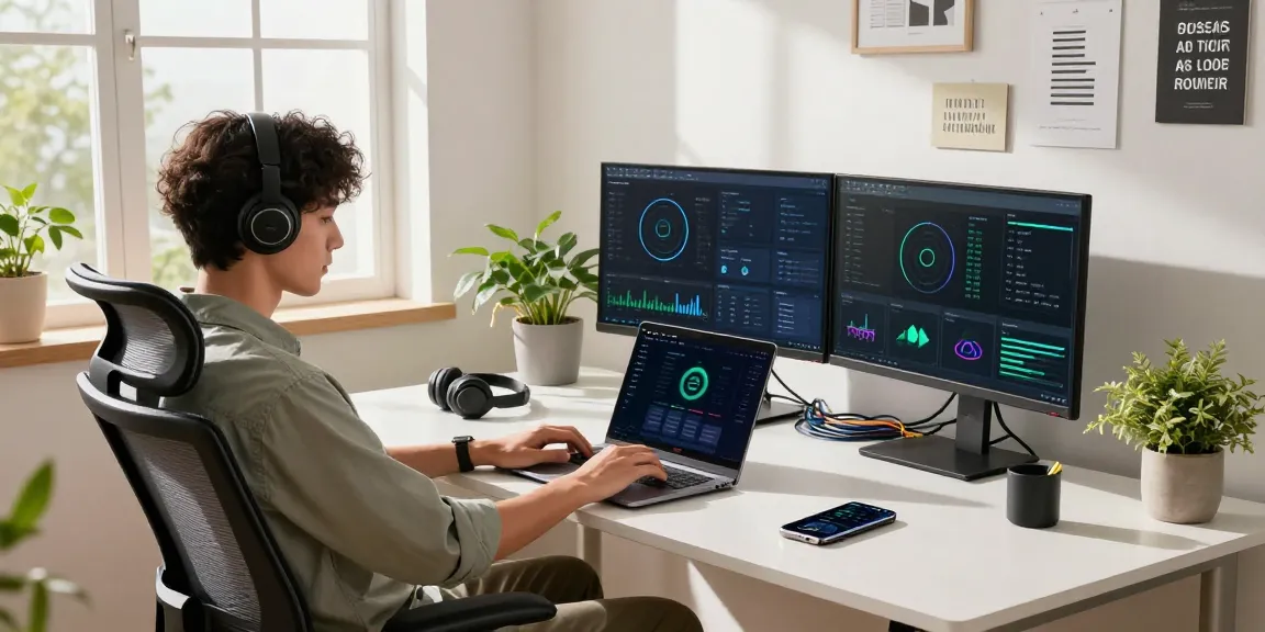 快连 high-speed network services showcased in a vibrant home office workspace.