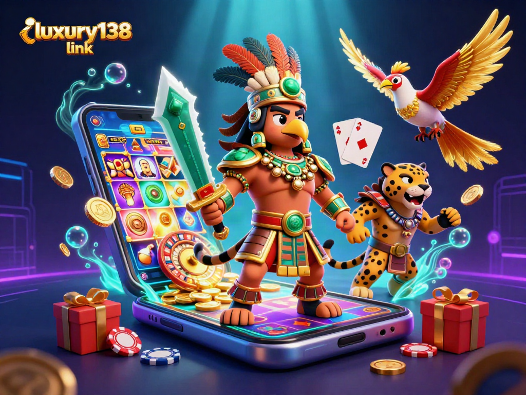 Pergantian seru di luxury138 link dengan slot air terjun dan karakter prajurit Aztec yang menghibur.