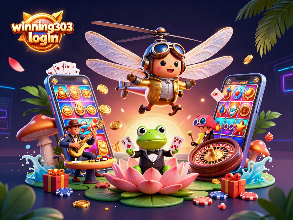 Engage with the winning303 login experience at a vibrant lily pad casino, featuring dynamic gaming elements.