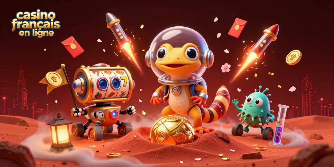 Jouez au casino français en ligne avec des symboles de chance et des récompenses dorées dans un univers dynamique