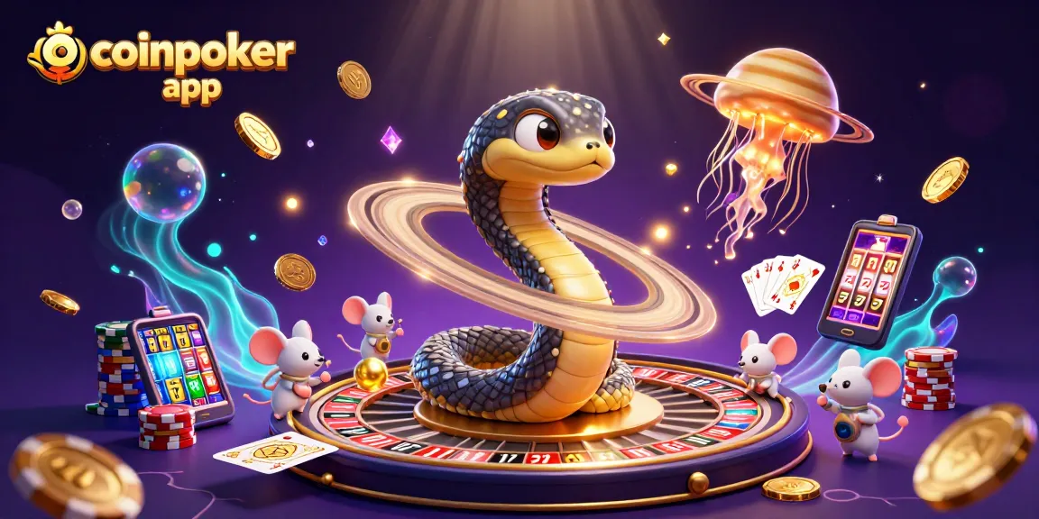 Jouez sur l'application CoinPoker avec des personnages 3D dans un univers de casino coloré et dynamique.