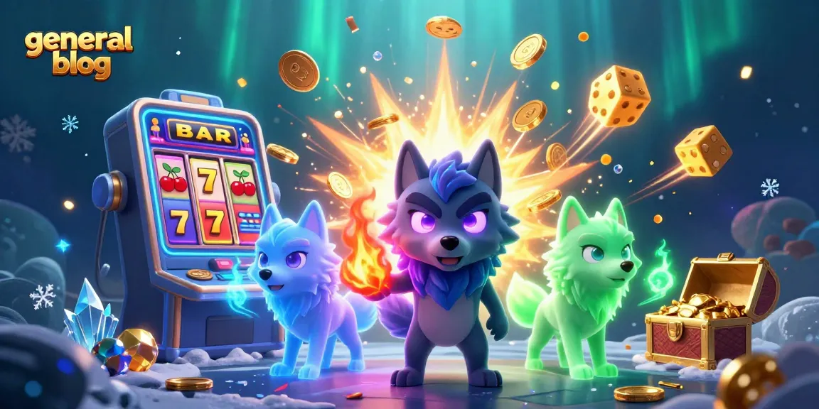 Engaging gameplay on a general blog featuring animated wolf characters, slot machines, and casino wins.