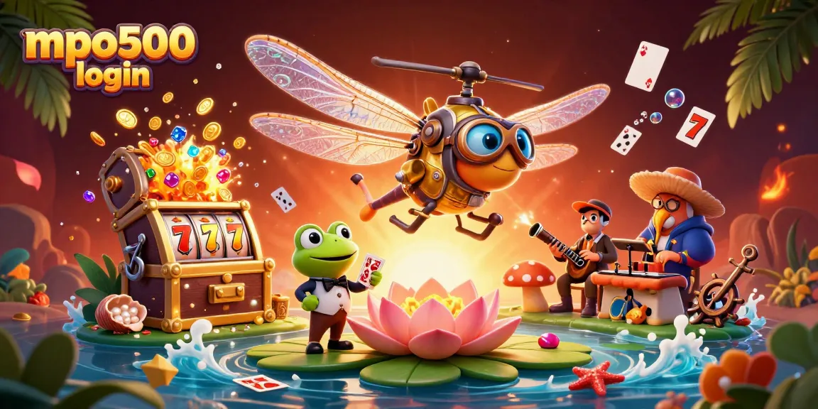 Join the excitement at mpo500 login, where the frog croupier deals cards in a lively casino scene.