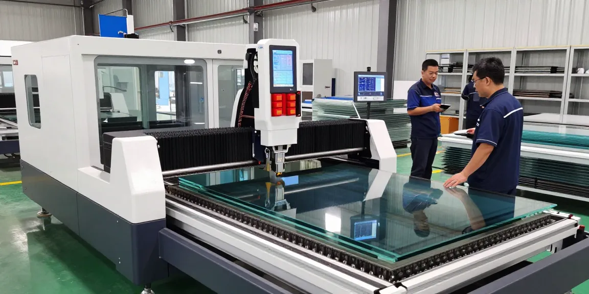 CNC glass cutting machine in action showcasing precision cutting and industrial efficiency in a modern facility.