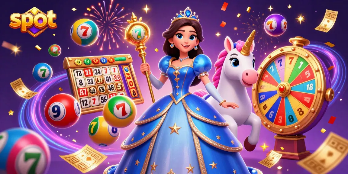Spin the slot reels with vibrant colors and celebratory elements in this casino-themed illustration.