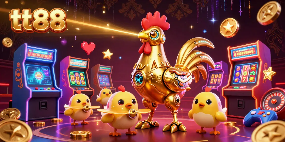 Experience an electrifying gaming adventure with tt88's golden rooster and baby chick drones in a vibrant casino.