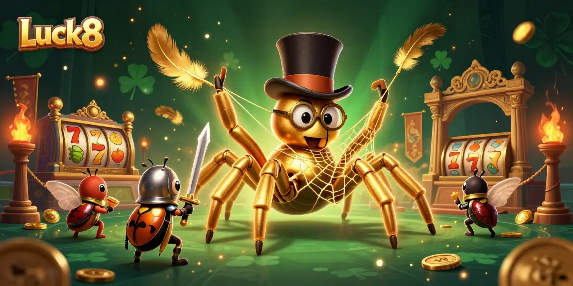 Experience big wins at Luck8 with a scene of lucky symbols and creatures in a vibrant casino.