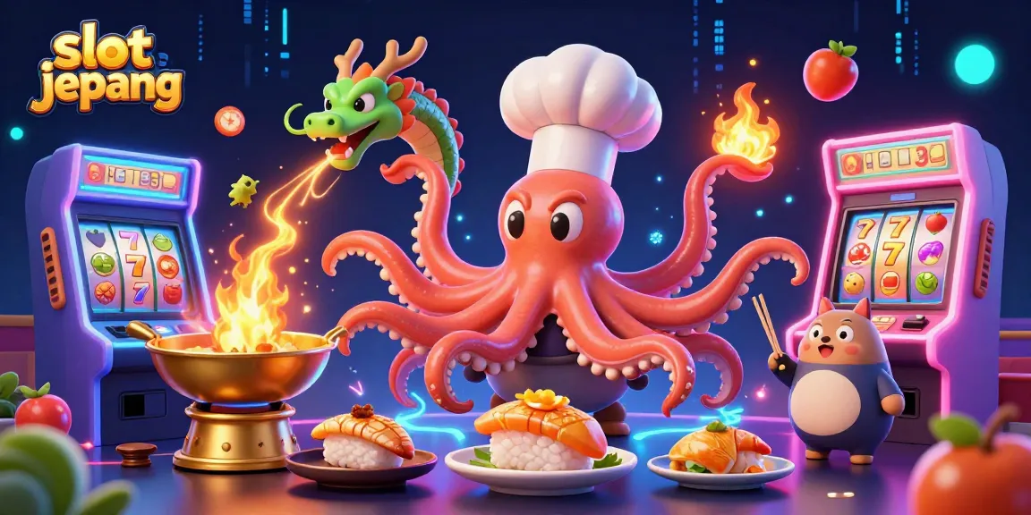 Engage with slot jepang in this vibrant 3D illustration featuring colorful slots and dynamic characters.