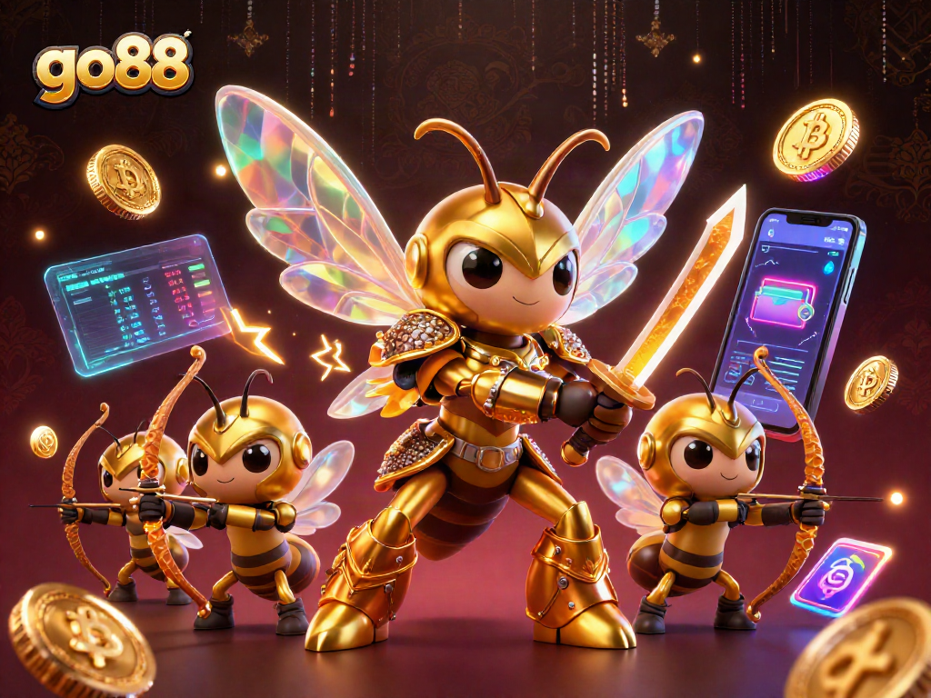 Engage with go88's vibrant gaming world featuring a golden hornet in samurai armor.