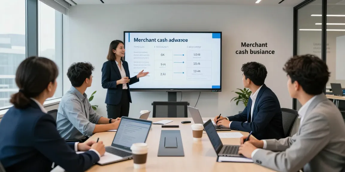 Business meeting discussing the cheapest merchant cash advance in UK options, showcasing charts and engagement.
