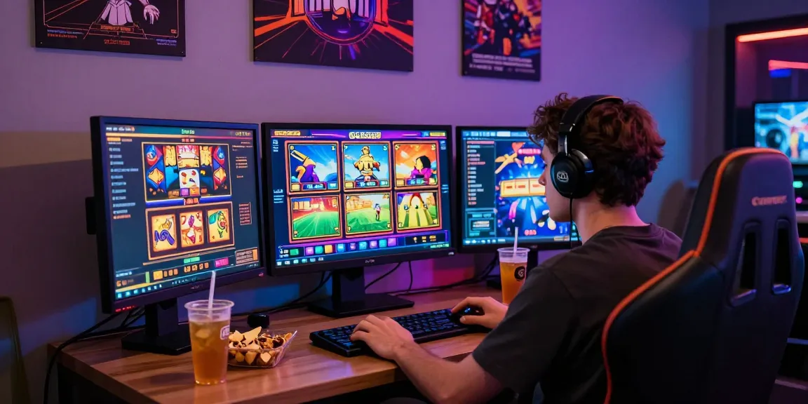Exciting slot gaming scene with vibrant visuals and cozy setup.