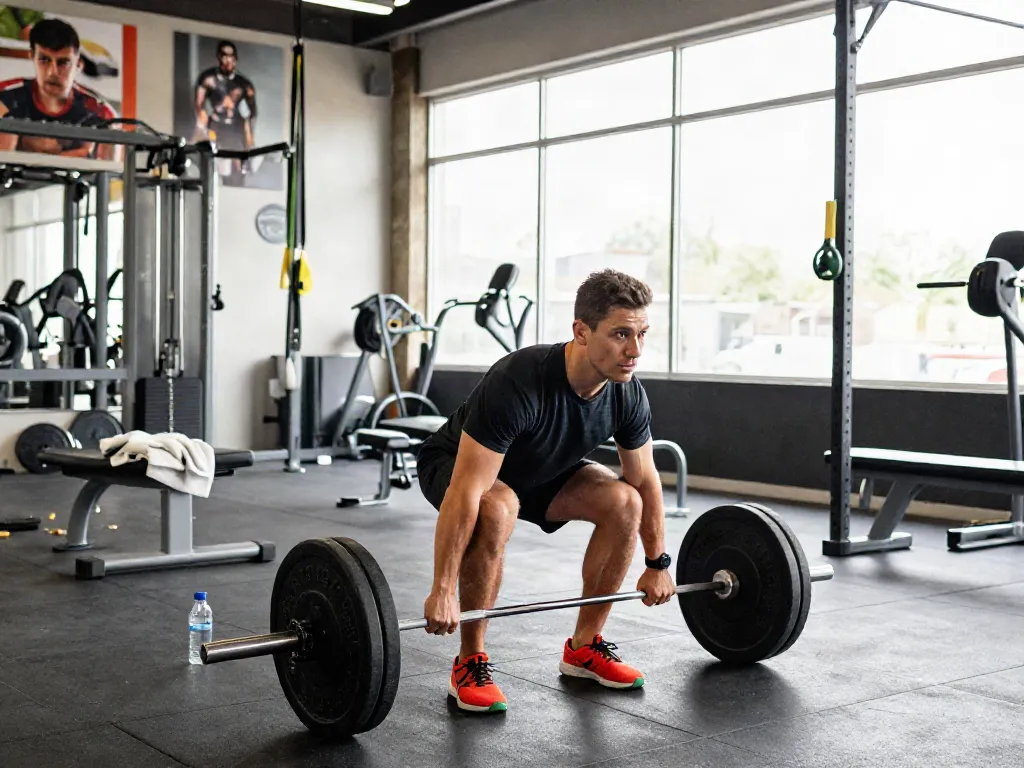 Stunning gym session showcasing an athletic man deadlifting, emphasizing the strength training aspect of steroidi anabolizzanti.