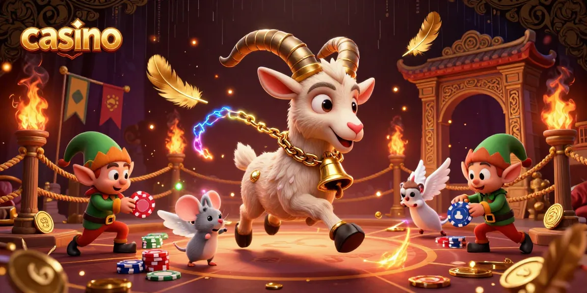 Engage in the thrilling casino experience with Krampus and playful characters in a festive digital illustration.
