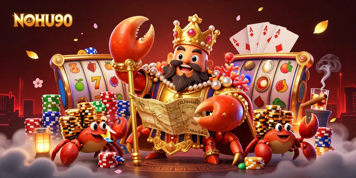 Experience thrilling action with NOHU90 gaming, featuring a golden crab emperor in a vibrant casino setting.