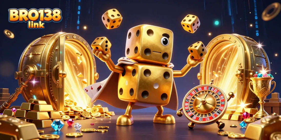 Engage with thrilling games on BRO138 link, featuring gold dice, luxurious treasures, and vibrant casino elements.