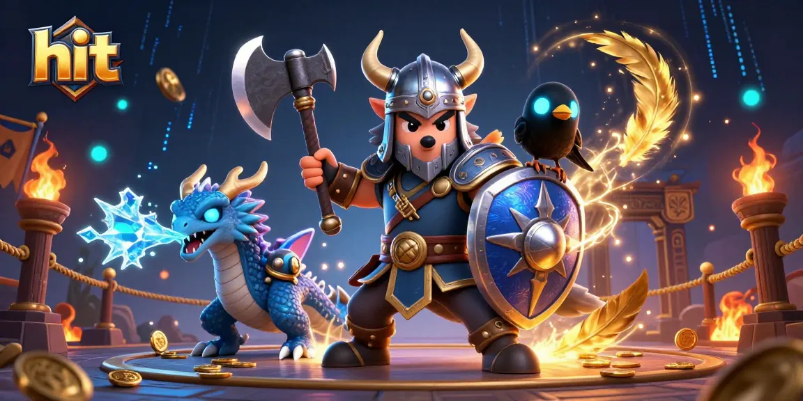 Engage in thrilling hit games with a Viking warrior, fierce dragon, and raven in a dynamic casino scene.