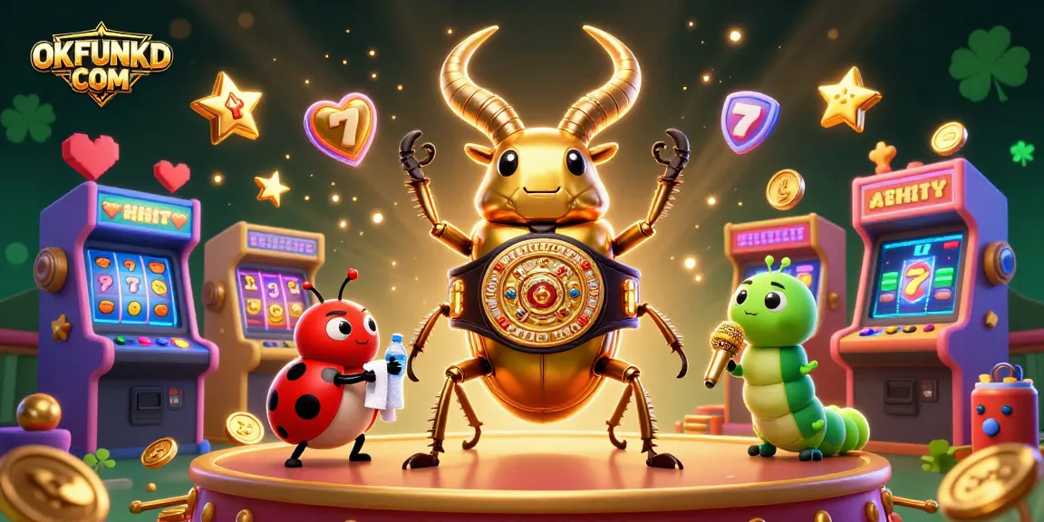 Experience winning slots at OKFUNKD COM with vibrant characters and exciting casino elements in a dazzling 3D setting.