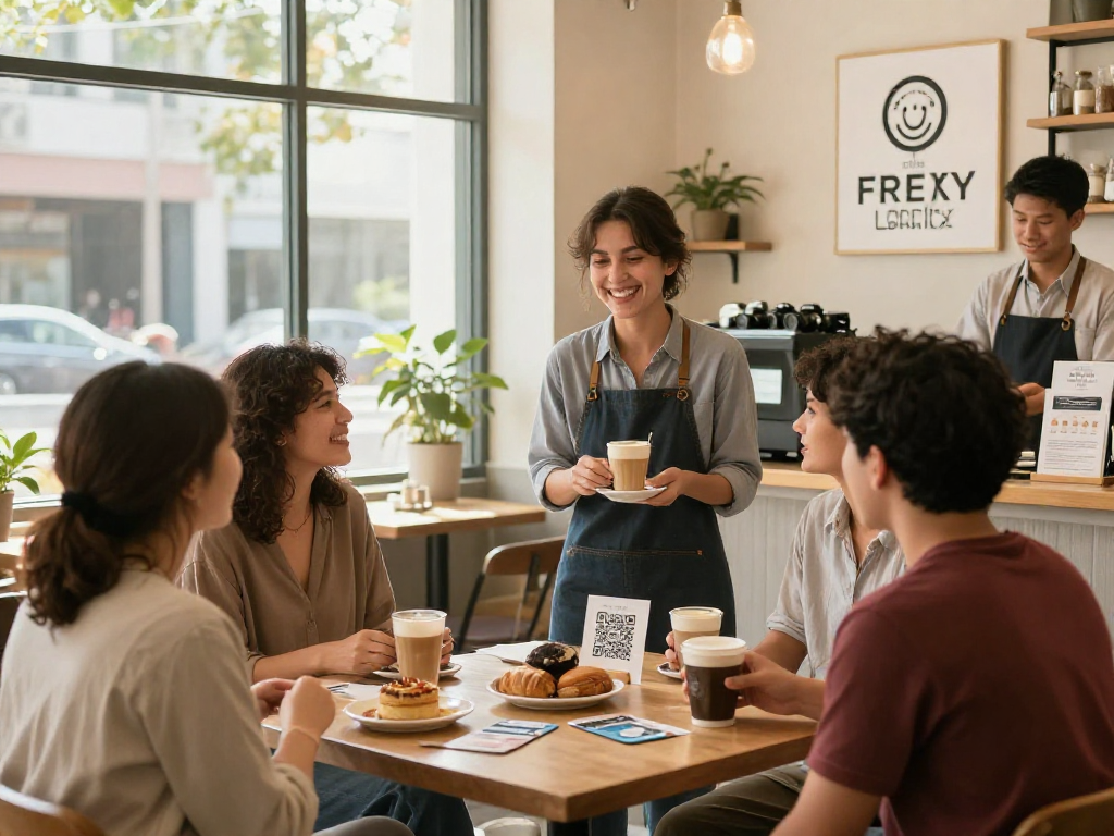 Customers enjoying rewards from a loyalty program at a cozy cafe.