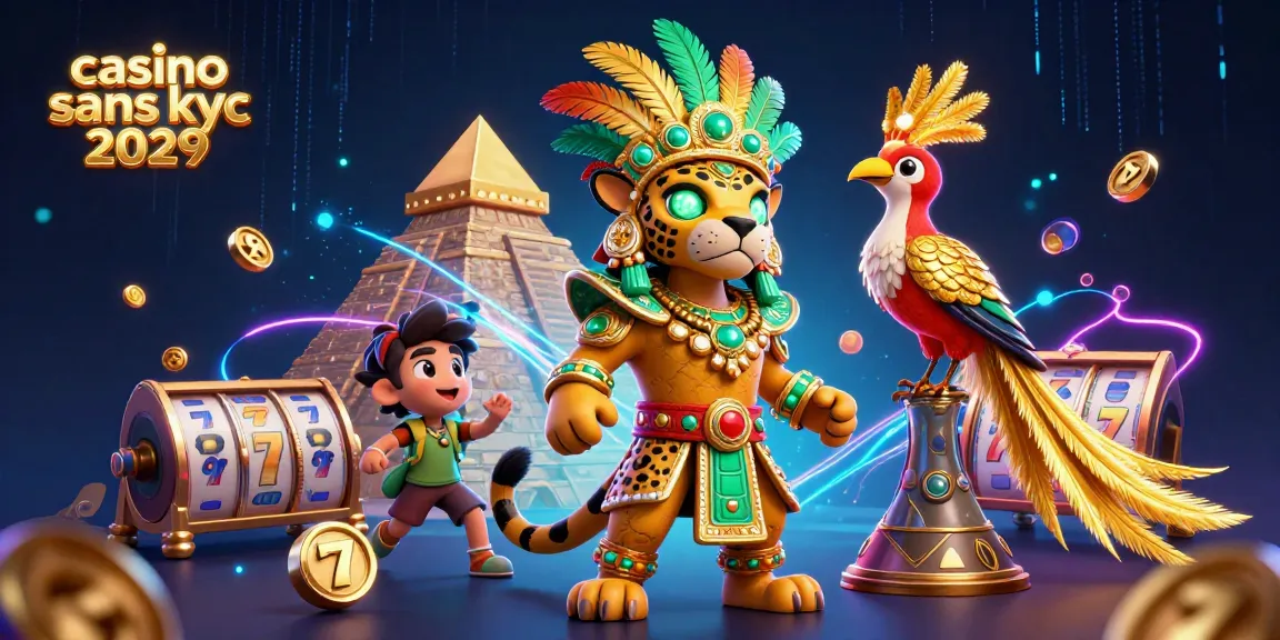 Casino sans kyc 2029 offre une scène de jeu dynamique avec un prêtre jaguar et des éléments de casino.