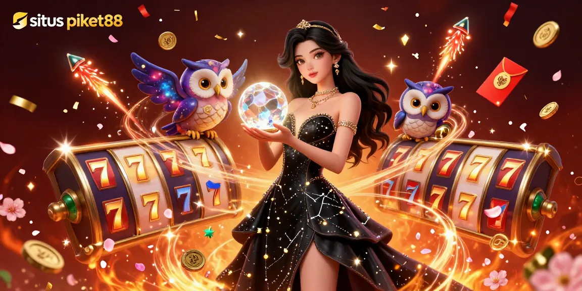 Experience the excitement of situs piket88 as the stunning lady reveals a jackpot with spinning slot reels.