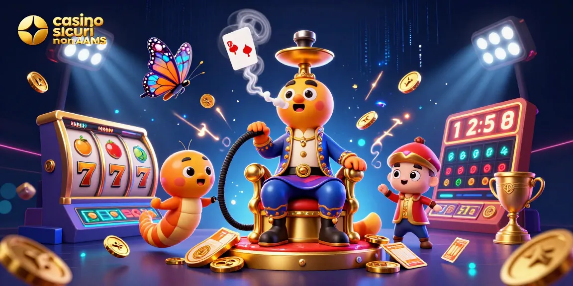 Scopri i migliori casino sicuri non AAMS con una scena vivace di giochi e simboli divertenti.