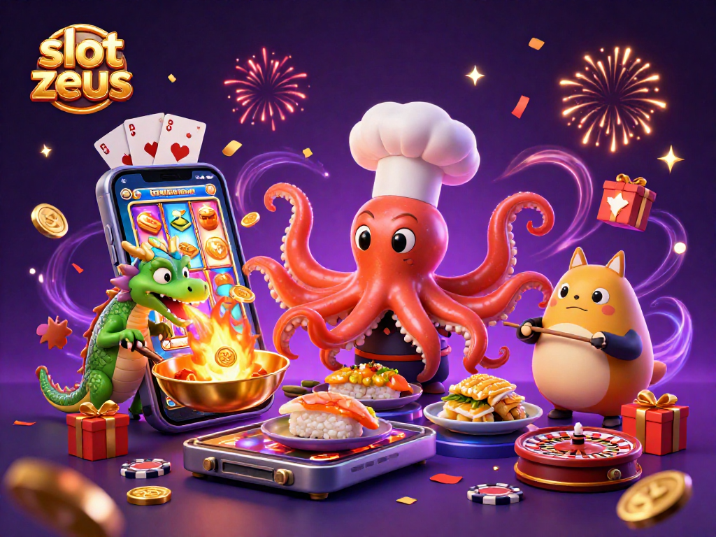 Experience slot zeus with vibrant casino elements and dynamic characters in this 3D illustration