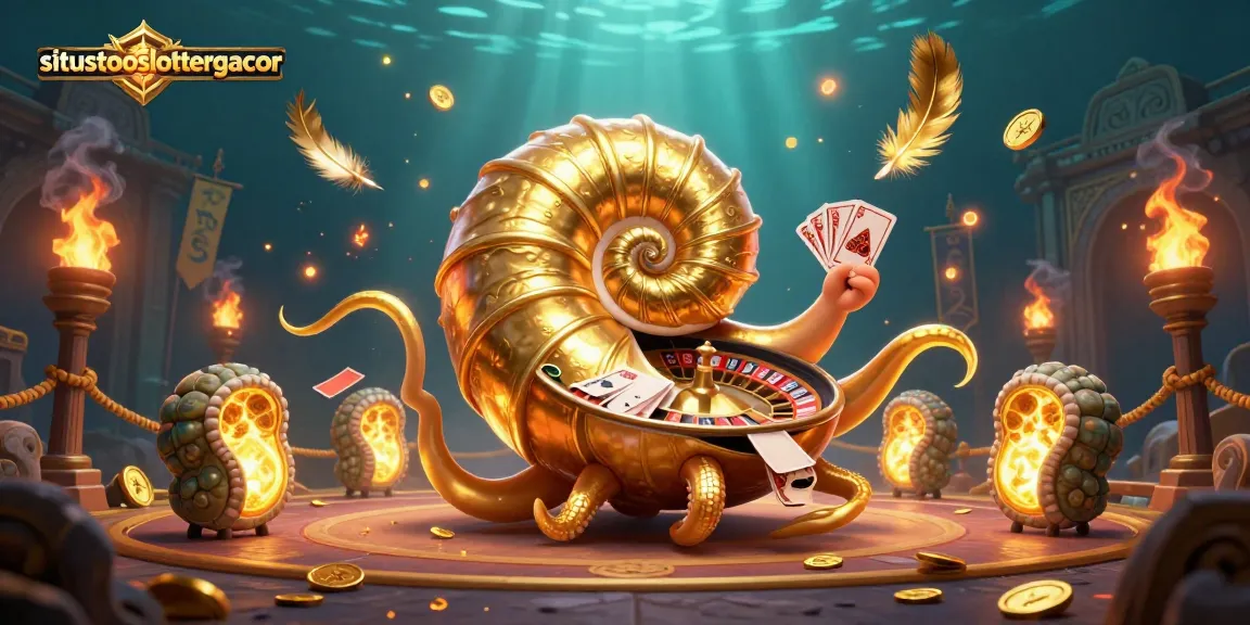 Engage with situstotoslottergacor in a vibrant 3D casino scene featuring an ancient nautilus as a roulette wheel.