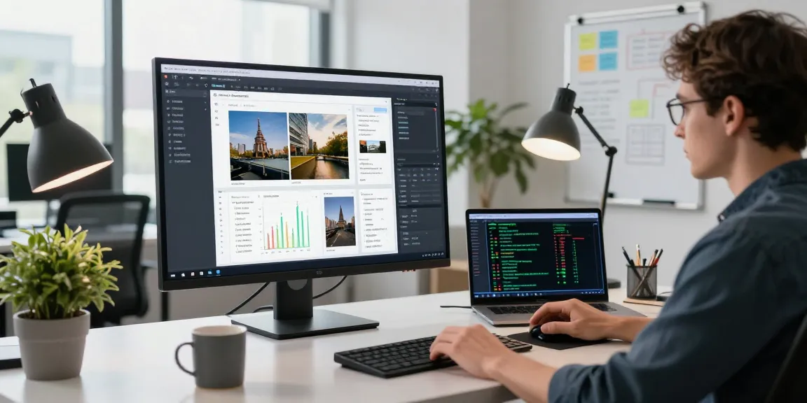 AI detector software being used by a data scientist analyzing images in a modern tech office.