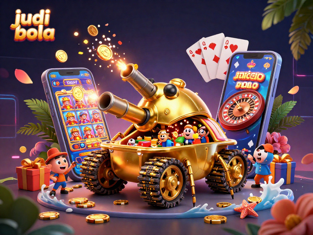 Experience judi bola excitement with a 3D casino beetle showcasing animated slot games and vibrant betting elements.
