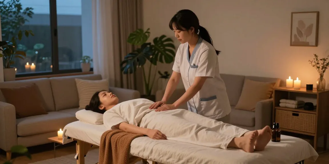 Enjoying a comforting 성남출장안마 massage in a serene home setting.