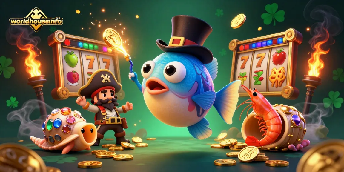 Experience thrilling slots action with worldhouseinfo's vibrant 3D casino scene featuring anglerfish and treasures.