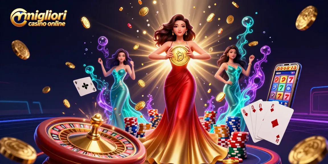 Vivi l'emozione dei migliori casino online con un'illustrazione straordinaria di momenti vincenti ed elementi del casinò.