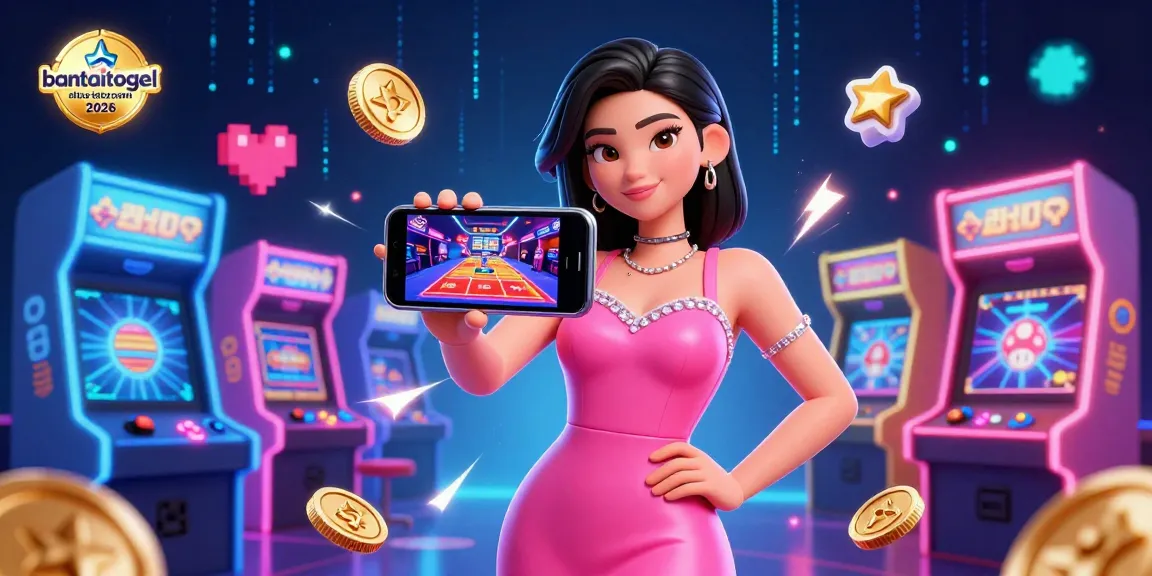 Engage with the bantaitogel situs toto resmi 2026 showcasing an energetic 3D gambling scene featuring a stunning woman using a smartphone.