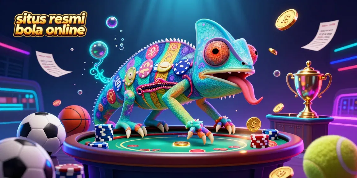 Succeed at situs resmi bola online betting with vibrant sports elements and engaging chameleon mascot.