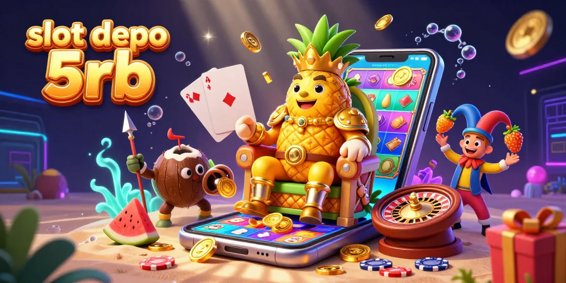 Experience thrilling gameplay with slot depo 5rb, as a golden pineapple king oversees a vibrant casino atmosphere.