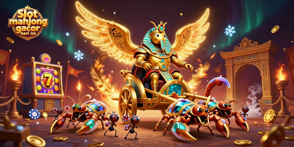 Experience Slot mahjong gacor hari ini in a vibrant 3D illustration featuring golden scarabs, slot machines, and dynamic casino elements.
