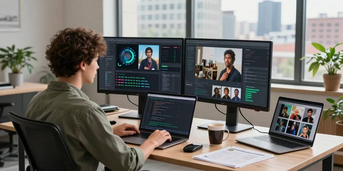 Data scientist analyzing AI-Generated Image Detection metrics in a modern workspace.