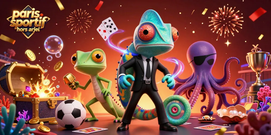 Paris sportif hors arjel : illustrer des paris sportifs dans un monde dynamique avec un caméléon, un gecko et une pieuvre