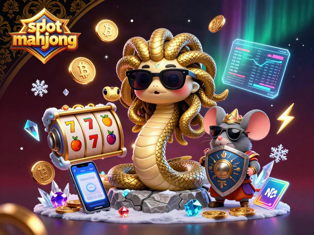 Engage with slot mahjong featuring Medusa and warrior mouse among vibrant casino elements.