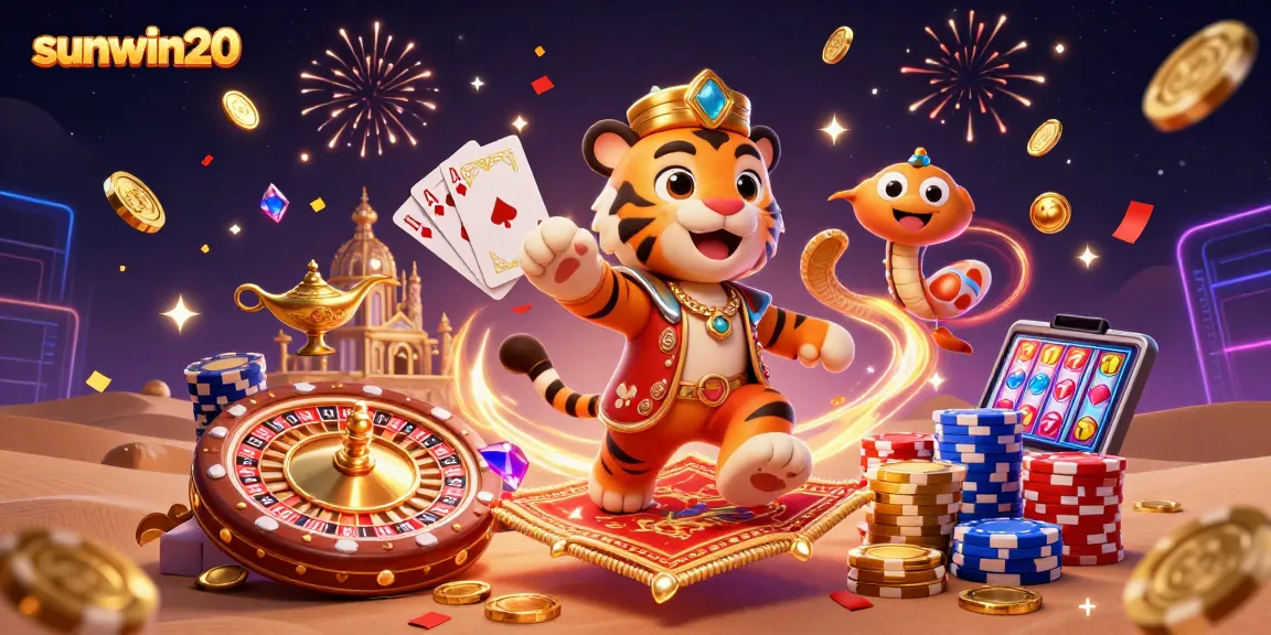 Experience sunwin20 excitement with vibrant 3D casino characters and sparkling game elements.