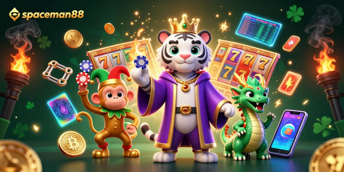 Experience high-stakes gaming with spaceman88 featuring a captivating scene of a royal tiger and playful monkey.