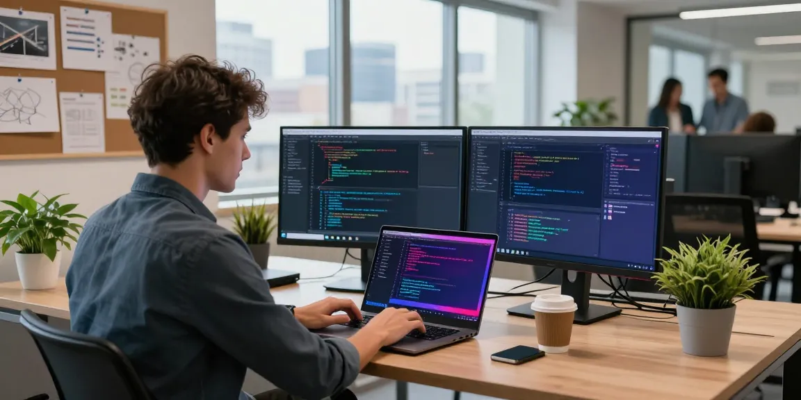 Developer utilizing 纸飞机中文版 in a modern tech workspace, showcasing productivity and innovation.